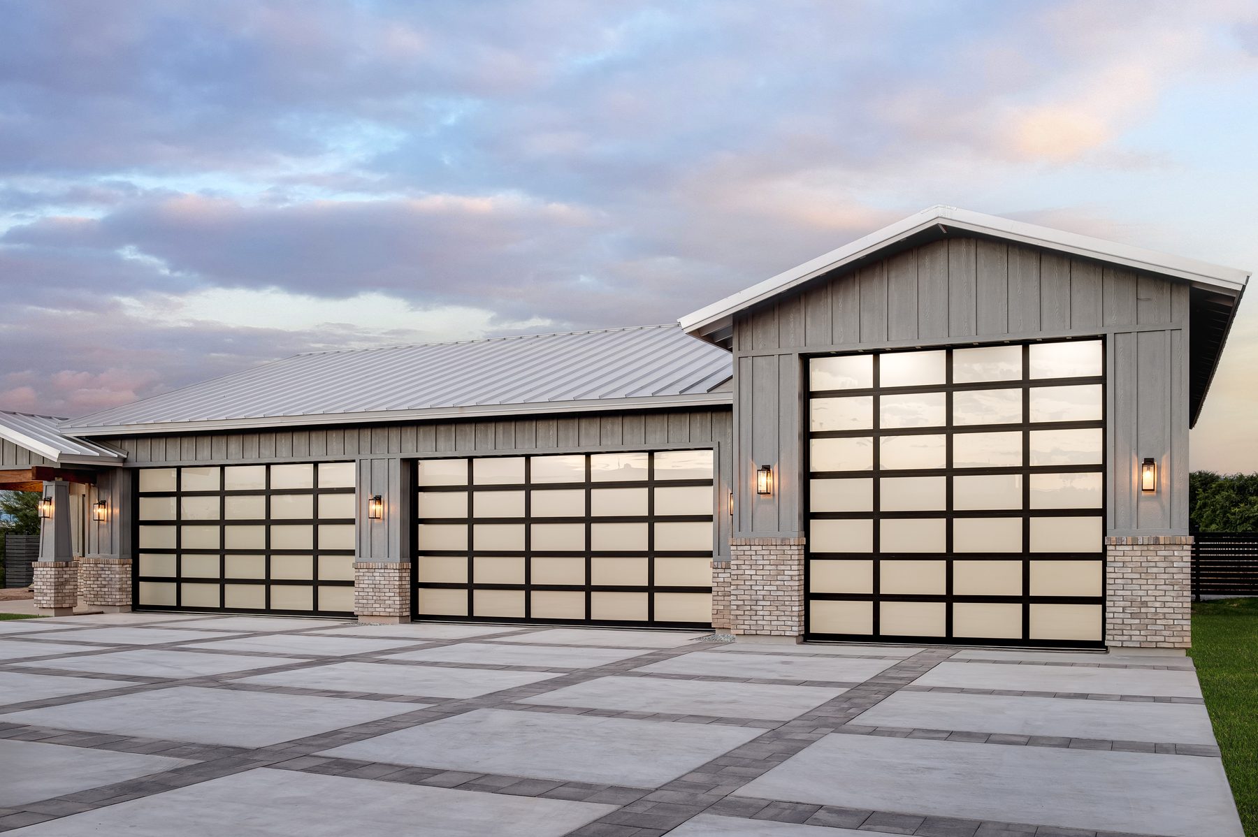 Completed commercial full-view aluminum and glass garage doors