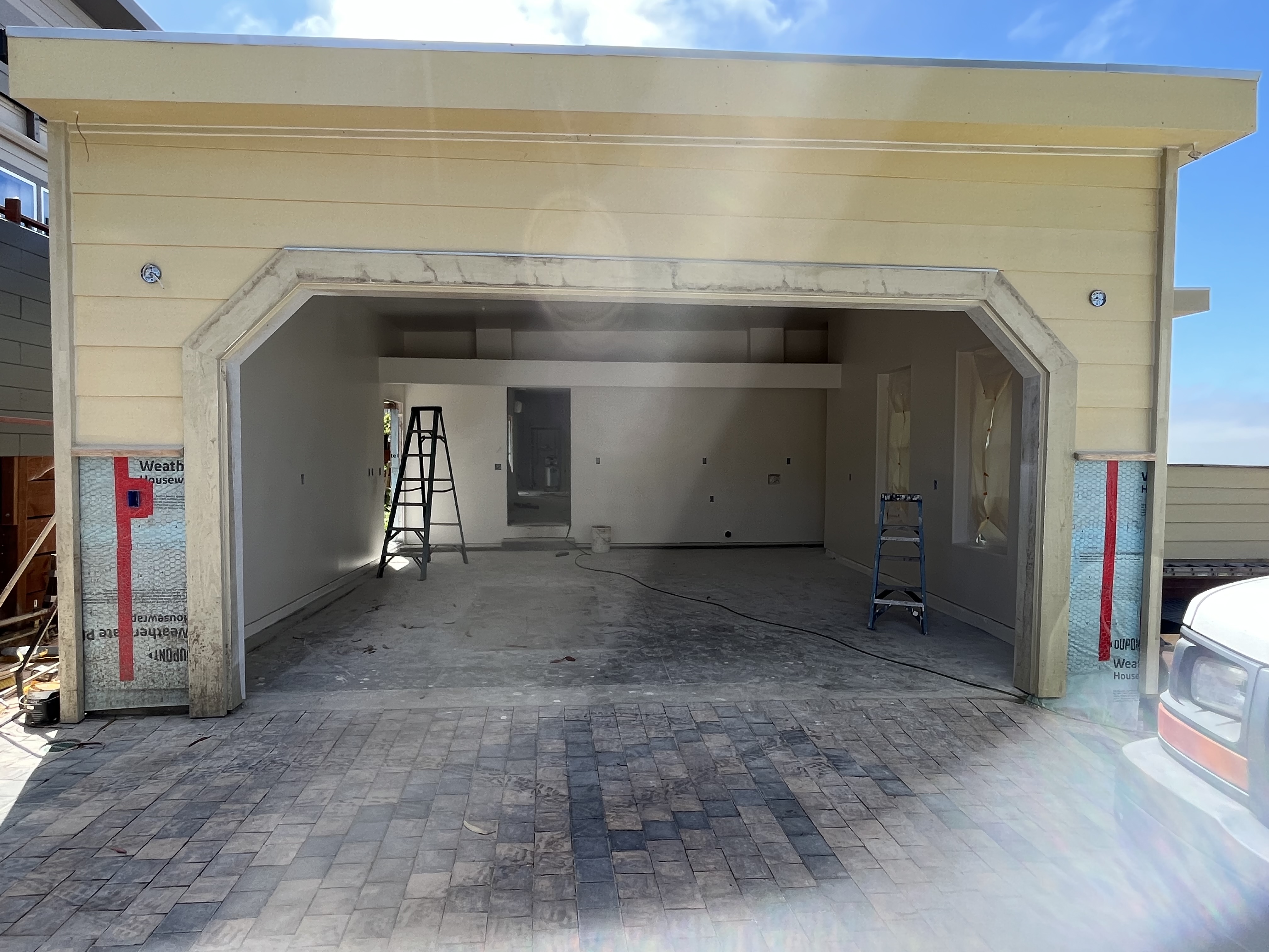 Before modern black garage door installation